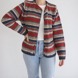 Vintage Croft & Barrow Stripe Knit Button Front Cabincore Grandpa Sweater M
